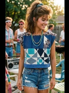 Upcycled Vtg Quilt Crop Top S-L Handmade Dont Throw It Out